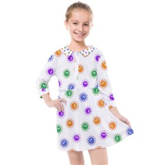 Cartoon Corona Virus Covid 19 Kids  Quarter Sleeve Shirt Dress by SpinnyChairDesigns