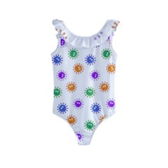 Cartoon Corona Virus Covid 19 Kids  Frill Swimsuit by SpinnyChairDesigns