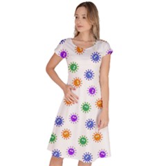 Cartoon Corona Virus Covid 19 Classic Short Sleeve Dress by SpinnyChairDesigns