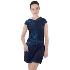 Dark Prussian Blue Abstract Pattern Drawstring Hooded Dress by SpinnyChairDesigns