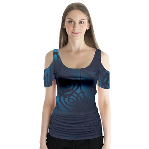 Dark Prussian Blue Abstract Pattern Butterfly Sleeve Cutout Tee  by SpinnyChairDesigns