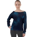 Dark Prussian Blue Abstract Pattern Off Shoulder Long Sleeve Velour Top View1