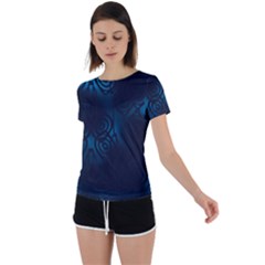 Dark Prussian Blue Abstract Pattern Back Circle Cutout Sports Tee