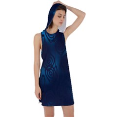 Dark Prussian Blue Abstract Pattern Racer Back Hoodie Dress