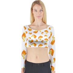 Orange Goldfish Pattern Long Sleeve Crop Top by SpinnyChairDesigns