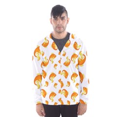 Orange Goldfish Pattern Men s Hooded Windbreaker by SpinnyChairDesigns