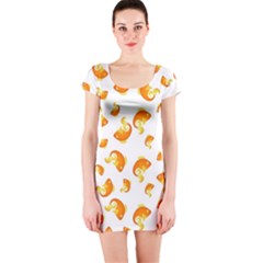 Orange Goldfish Pattern Short Sleeve Bodycon Dress by SpinnyChairDesigns