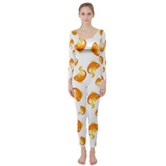 Orange Goldfish Pattern Long Sleeve Catsuit by SpinnyChairDesigns