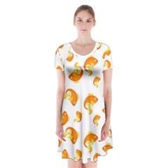 Orange Goldfish Pattern Short Sleeve V-neck Flare Dress