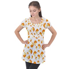 Orange Goldfish Pattern Puff Sleeve Tunic Top by SpinnyChairDesigns