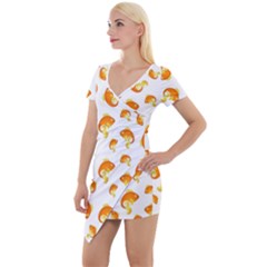 Orange Goldfish Pattern Short Sleeve Asymmetric Mini Dress by SpinnyChairDesigns