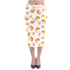 Orange Goldfish Pattern Velvet Midi Pencil Skirt by SpinnyChairDesigns