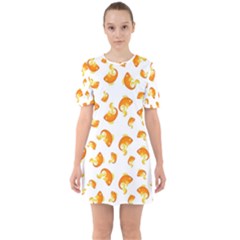 Orange Goldfish Pattern Sixties Short Sleeve Mini Dress by SpinnyChairDesigns