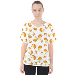 Orange Goldfish Pattern V-neck Dolman Drape Top by SpinnyChairDesigns