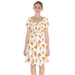 Orange Goldfish Pattern Short Sleeve Bardot Dress by SpinnyChairDesigns