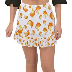 Orange Goldfish Pattern Fishtail Mini Chiffon Skirt by SpinnyChairDesigns