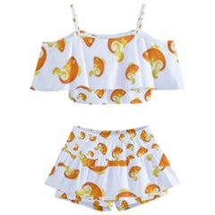 Orange Goldfish Pattern Kids  Off Shoulder Skirt Bikini by SpinnyChairDesigns