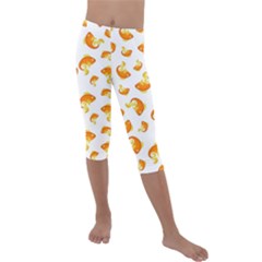 Orange Goldfish Pattern Kids  Lightweight Velour Capri Leggings  by SpinnyChairDesigns