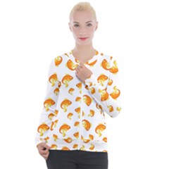 Orange Goldfish Pattern Casual Zip Up Jacket by SpinnyChairDesigns