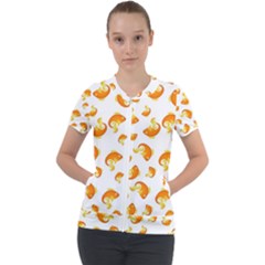 Orange Goldfish Pattern Short Sleeve Zip Up Jacket by SpinnyChairDesigns