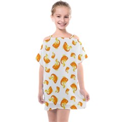 Orange Goldfish Pattern Kids  One Piece Chiffon Dress by SpinnyChairDesigns