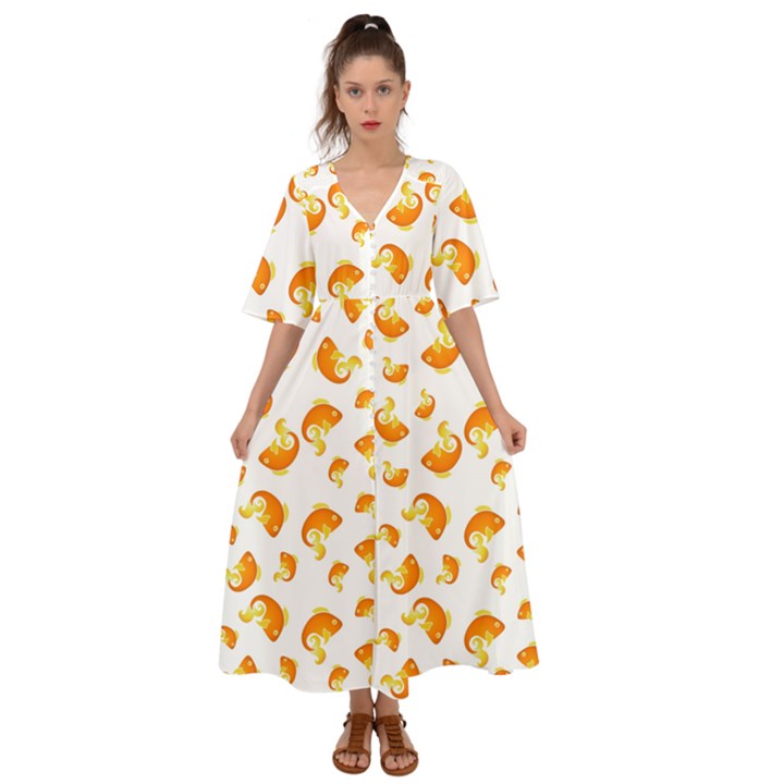 Orange Goldfish Pattern Kimono Sleeve Boho Dress