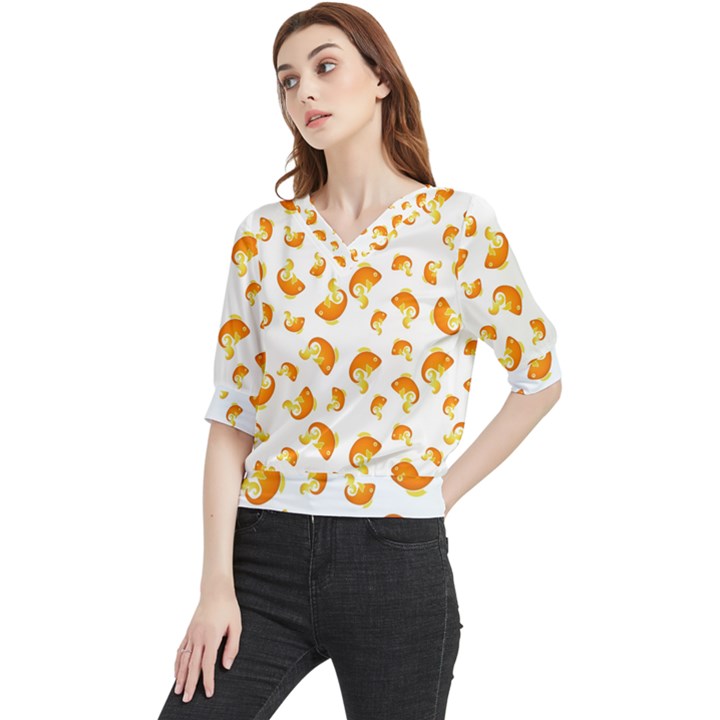 Orange Goldfish Pattern Quarter Sleeve Blouse