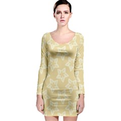 Gold Stars Pattern Long Sleeve Bodycon Dress by SpinnyChairDesigns