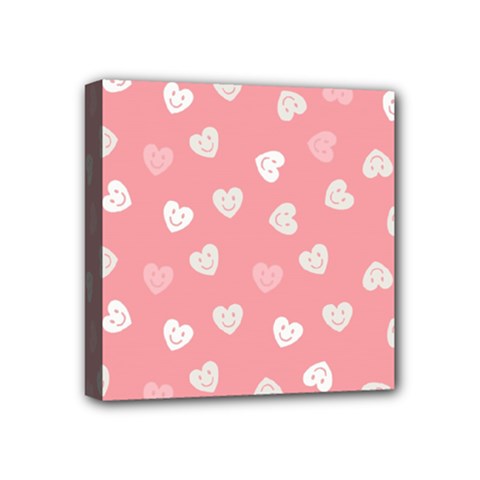 Cute Pink And White Hearts Mini Canvas 4  X 4  (stretched) by SpinnyChairDesigns