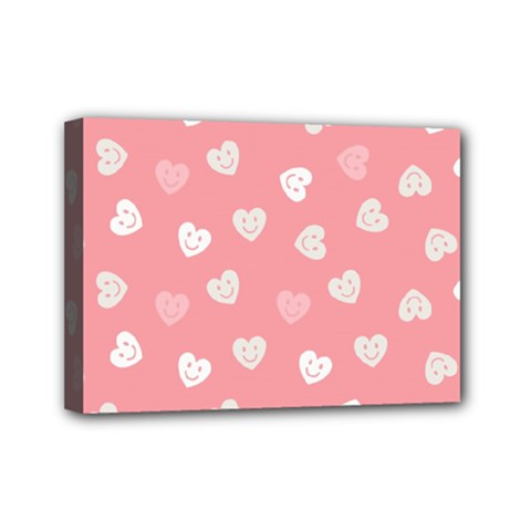 Cute Pink And White Hearts Mini Canvas 7  X 5  (stretched) by SpinnyChairDesigns