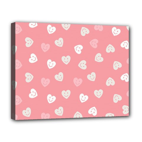 Cute Pink And White Hearts Canvas 14  X 11  (stretched) by SpinnyChairDesigns