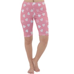 Cute Pink And White Hearts Cropped Leggings  by SpinnyChairDesigns