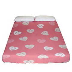 Cute Pink And White Hearts Fitted Sheet (king Size) by SpinnyChairDesigns