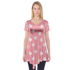 Cute Pink And White Hearts Short Sleeve Tunic  by SpinnyChairDesigns