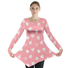 Cute Pink And White Hearts Long Sleeve Tunic  by SpinnyChairDesigns