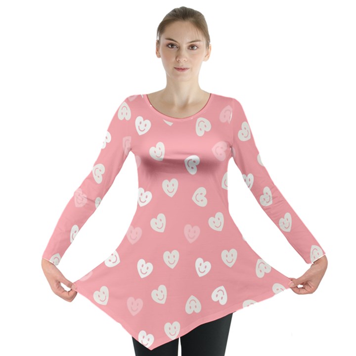 Cute Pink and White Hearts Long Sleeve Tunic 