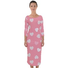 Cute Pink And White Hearts Quarter Sleeve Midi Bodycon Dress by SpinnyChairDesigns