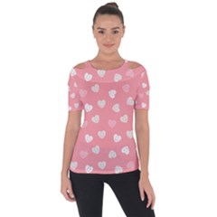 Cute Pink And White Hearts Shoulder Cut Out Short Sleeve Top by SpinnyChairDesigns