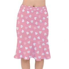 Cute Pink And White Hearts Short Mermaid Skirt by SpinnyChairDesigns