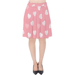 Cute Pink And White Hearts Velvet High Waist Skirt by SpinnyChairDesigns