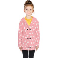 Cute Pink And White Hearts Kids  Double Breasted Button Coat by SpinnyChairDesigns