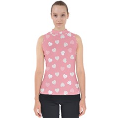 Cute Pink And White Hearts Mock Neck Shell Top by SpinnyChairDesigns