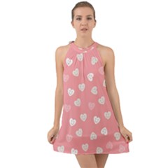 Cute Pink And White Hearts Halter Tie Back Chiffon Dress by SpinnyChairDesigns