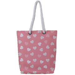 Cute Pink And White Hearts Full Print Rope Handle Tote (small) by SpinnyChairDesigns