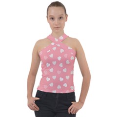 Cute Pink And White Hearts Cross Neck Velour Top by SpinnyChairDesigns