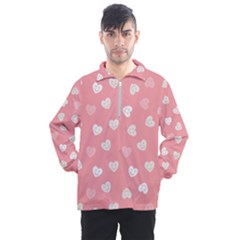 Cute Pink And White Hearts Men s Half Zip Pullover by SpinnyChairDesigns