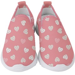 Cute Pink And White Hearts Kids  Slip On Sneakers by SpinnyChairDesigns