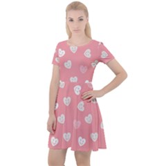 Cute Pink And White Hearts Cap Sleeve Velour Dress  by SpinnyChairDesigns