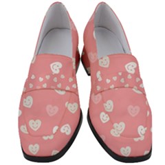 Cute Pink And White Hearts Women s Chunky Heel Loafers by SpinnyChairDesigns