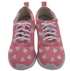 Cute Pink And White Hearts Mens Athletic Shoes by SpinnyChairDesigns